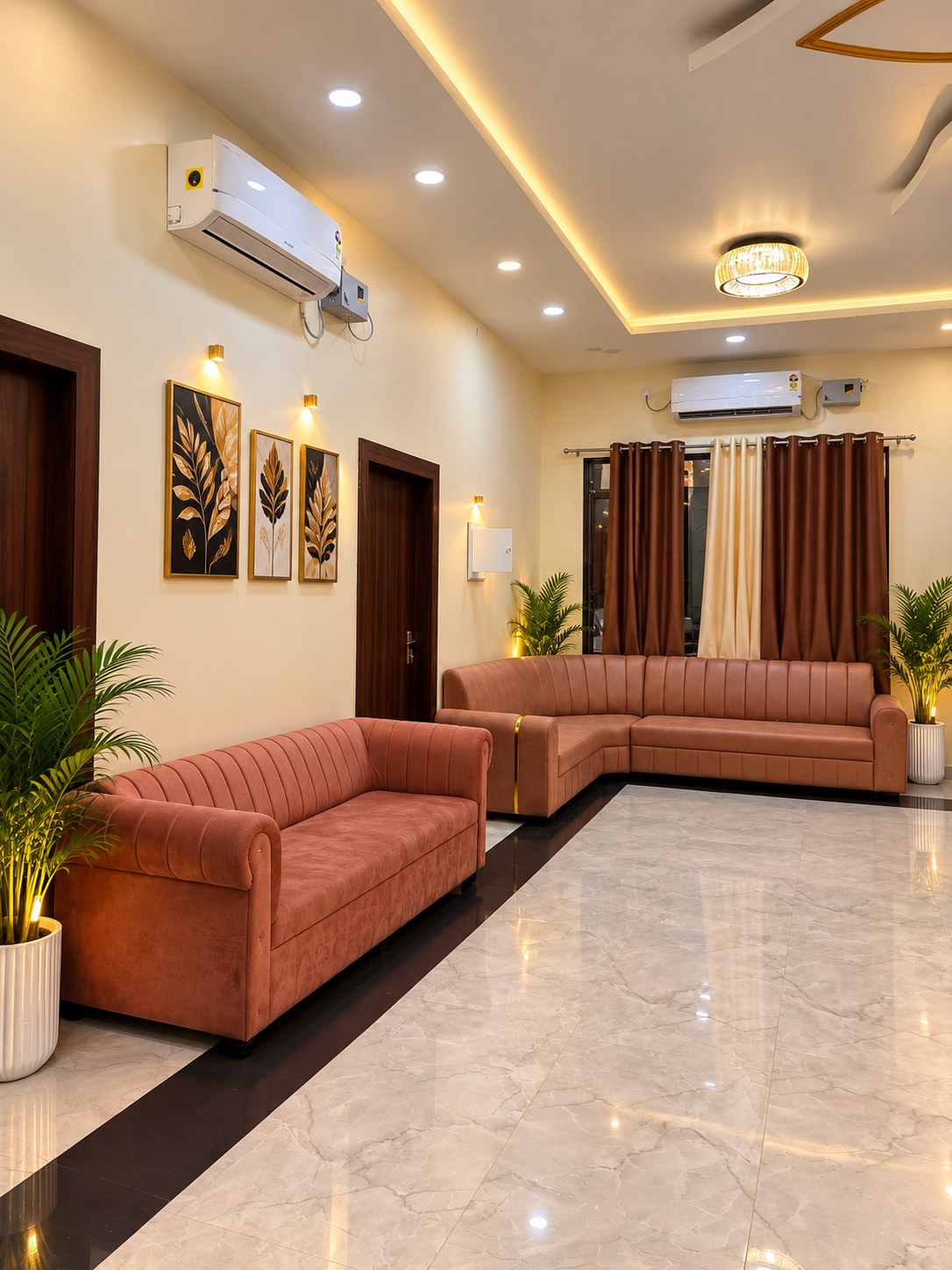 Elegant indoor lounge seating area at Manoram Resorts